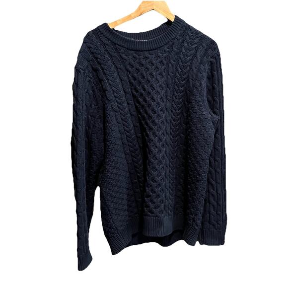 L.L.Bean‎ Navy Long Sleeve Fisherman Cable Knit Cotton Men's Sweater Size XL